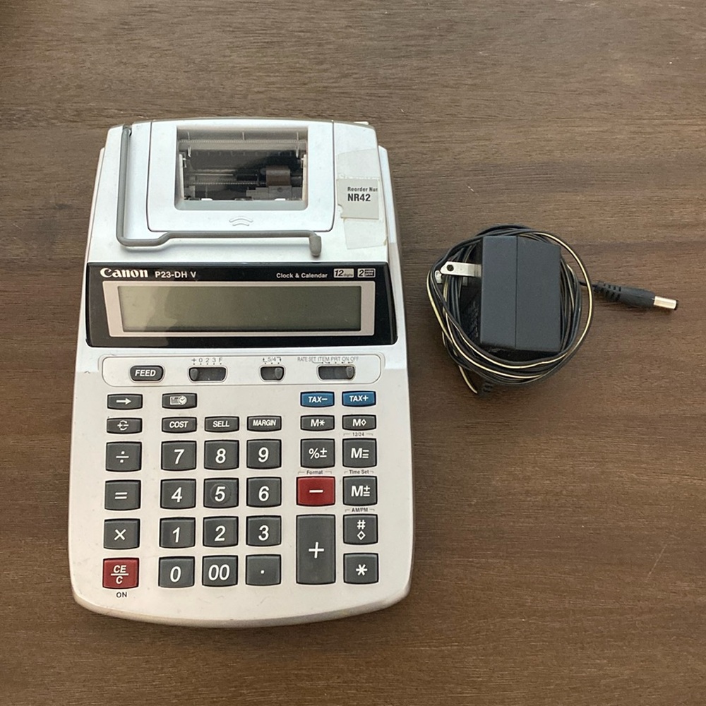 Canon P23-DH V Printing Calculator & AC Adapter (Powers On and Calculates)